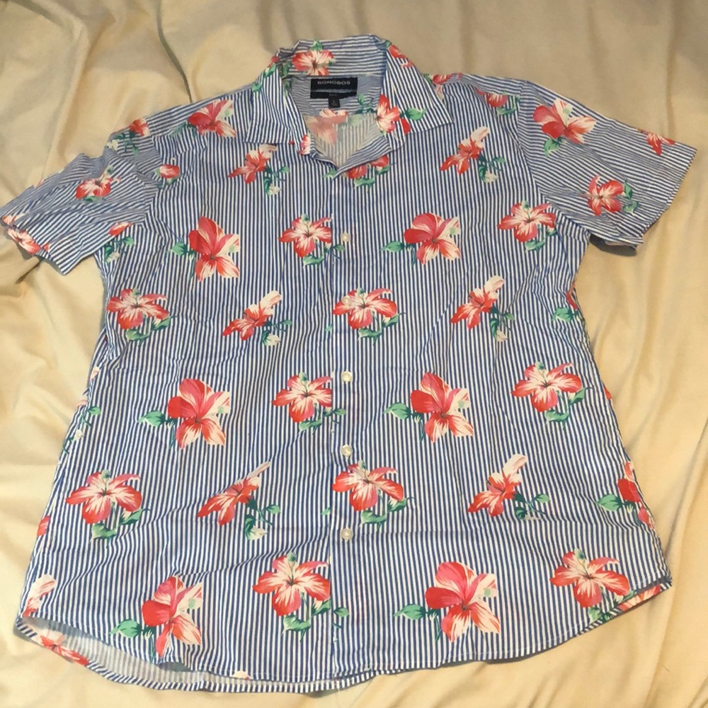 Bonobos slim fit large Royal blue striped floral shirt NWOT